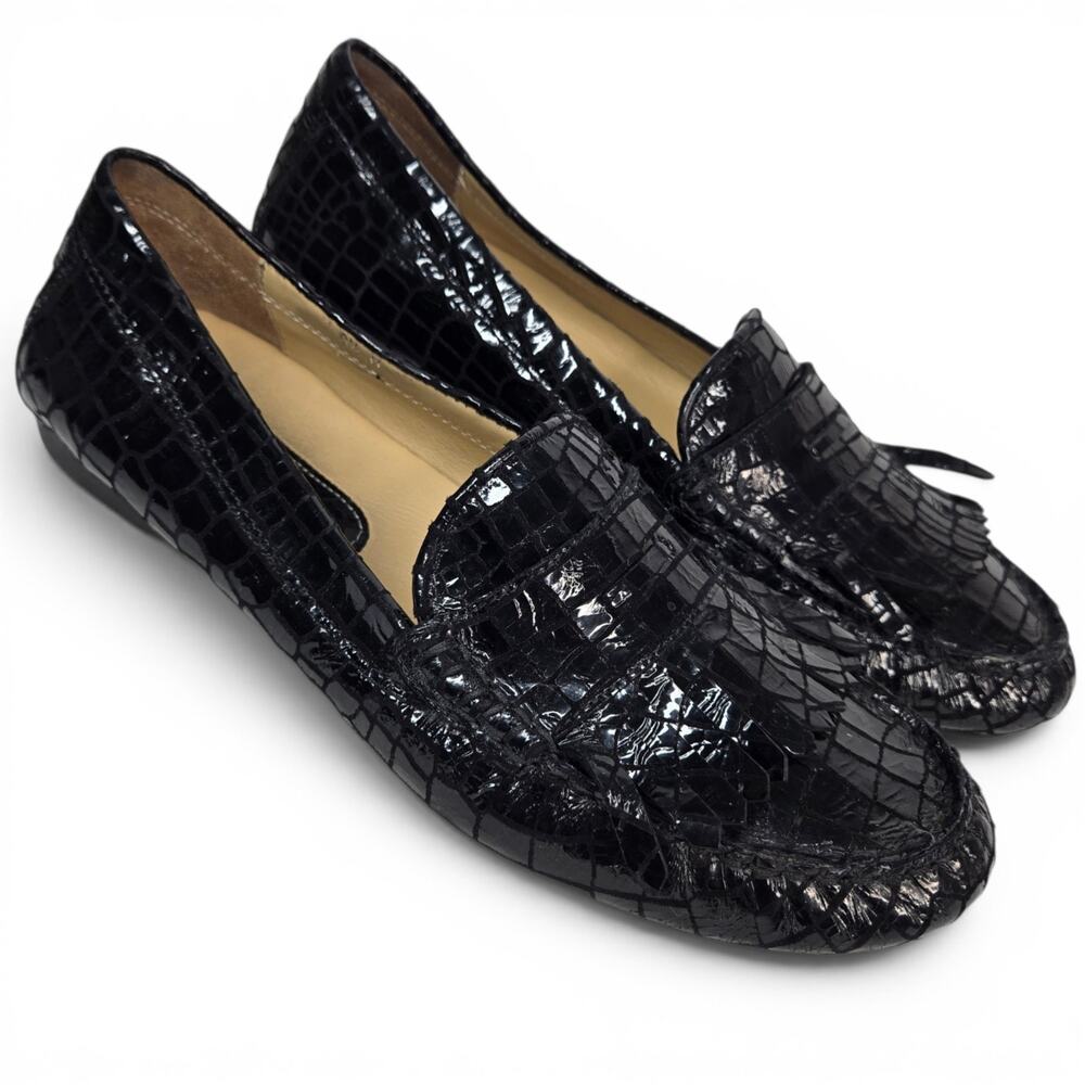 VanEli Black Croc Embossed Patent Leather Loafers Moccasin Flats Women Size 9.5M